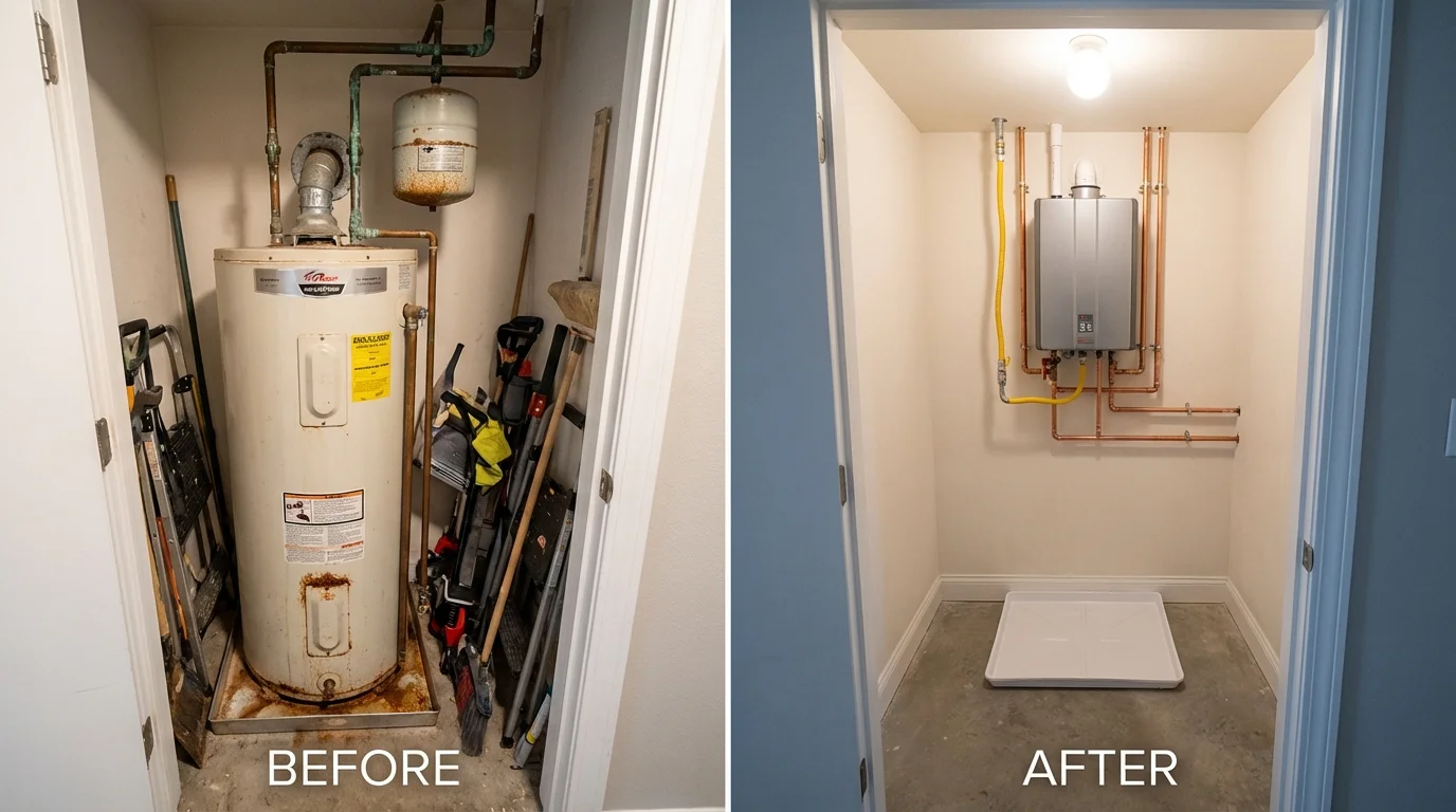 Tank water heater versus wall-mounted tankless unit comparison for Ashburn, GA homeowners